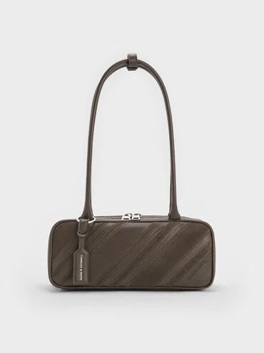 Zeya Recycled Suede Striped Shoulder Bag_Dark Moss