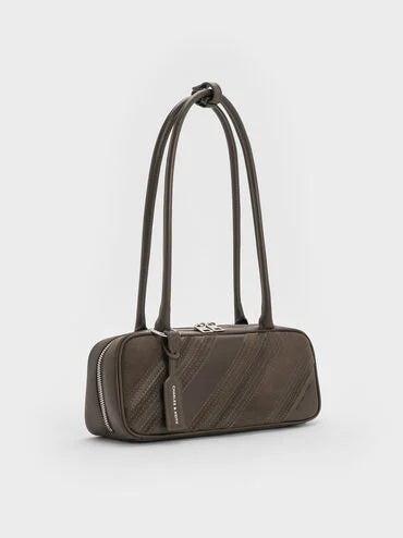 Zeya Recycled Suede Striped Shoulder Bag_Dark Moss