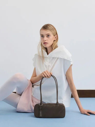 Zeya Recycled Suede Striped Shoulder Bag_Dark Moss