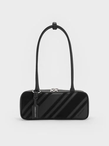 Zeya Recycled Suede Striped Shoulder Bag_Noir