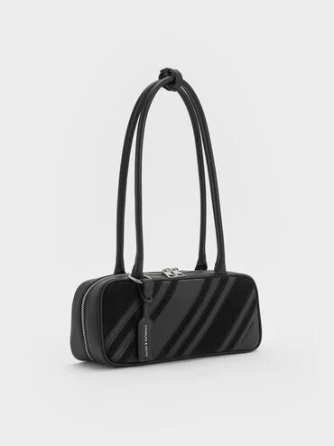 Zeya Recycled Suede Striped Shoulder Bag_Noir