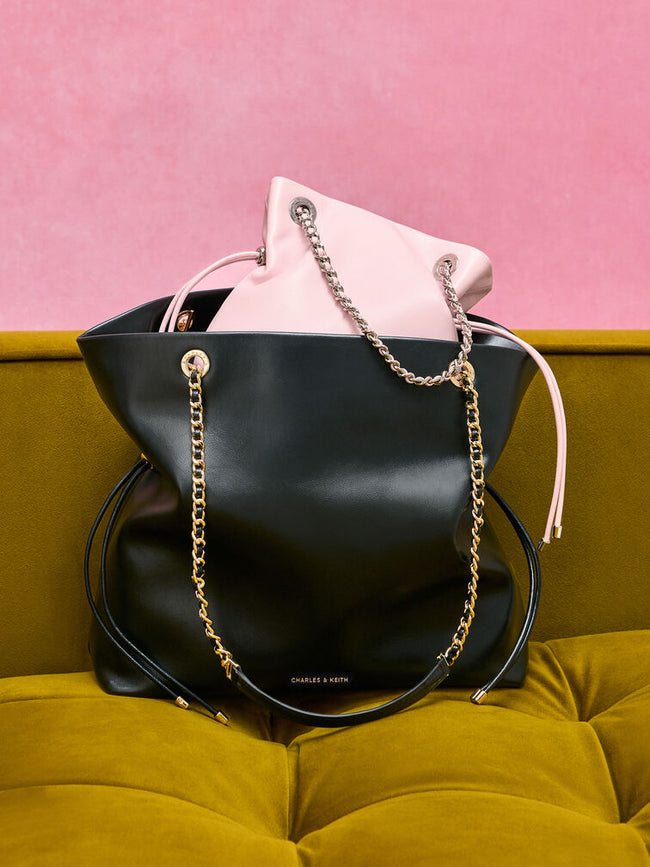 CHARLES & KEITH Women Arya Braided-Chain Tote Bag -Black