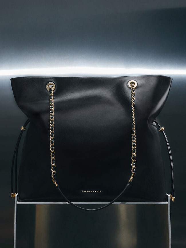 CHARLES & KEITH Women Arya Braided-Chain Tote Bag -Black