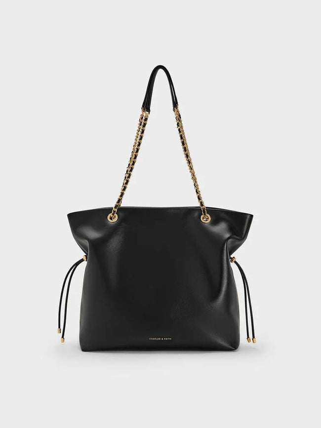 CHARLES & KEITH Women Arya Braided-Chain Tote Bag -Black