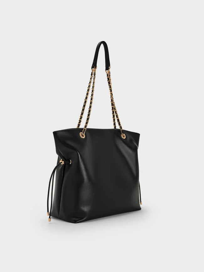 CHARLES & KEITH Women Arya Braided-Chain Tote Bag -Black