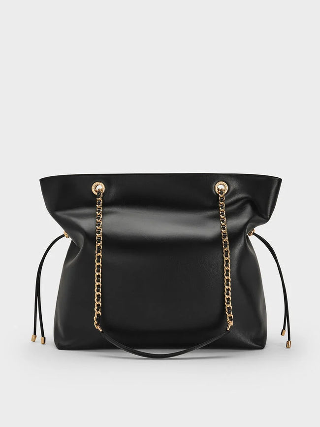CHARLES & KEITH Women Arya Braided-Chain Tote Bag -Black