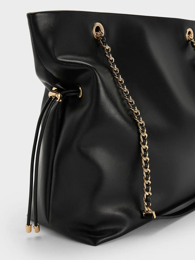 CHARLES & KEITH Women Arya Braided-Chain Tote Bag -Black