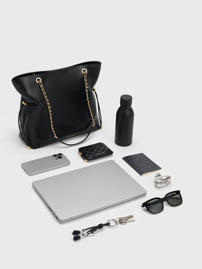 CHARLES & KEITH Women Arya Braided-Chain Tote Bag -Black