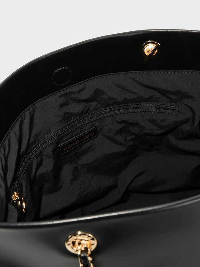 CHARLES & KEITH Women Arya Braided-Chain Tote Bag -Black