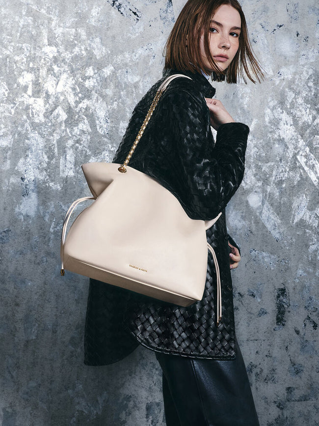 CHARLES & KEITH Women Arya Braided-Chain Tote Bag -Cream