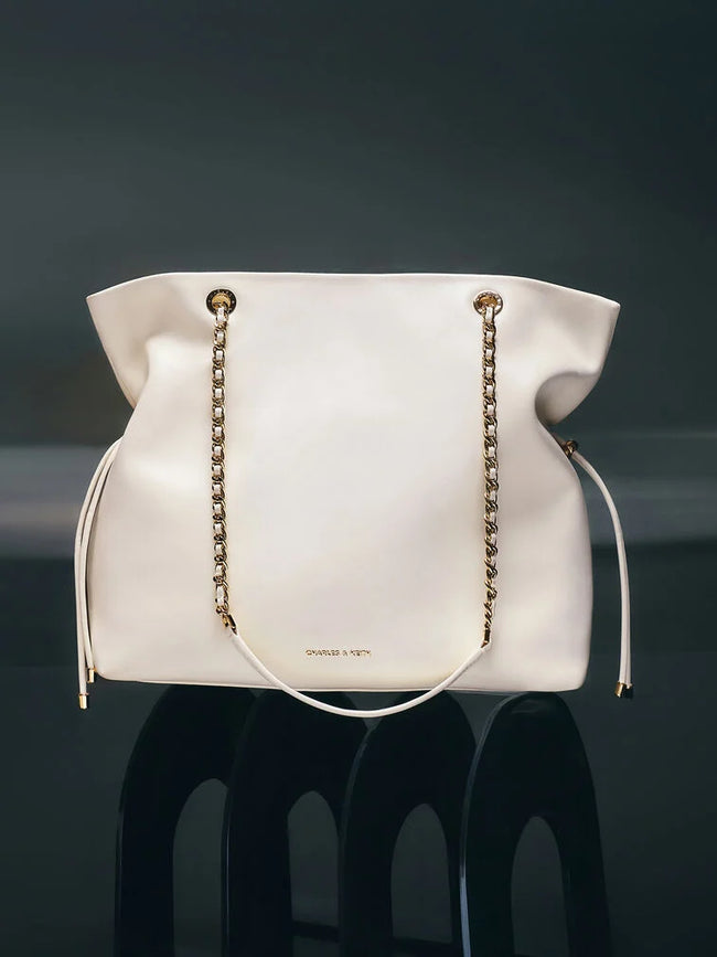 CHARLES & KEITH Women Arya Braided-Chain Tote Bag -Cream