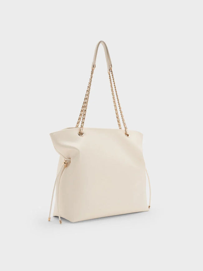 CHARLES & KEITH Women Arya Braided-Chain Tote Bag -Cream