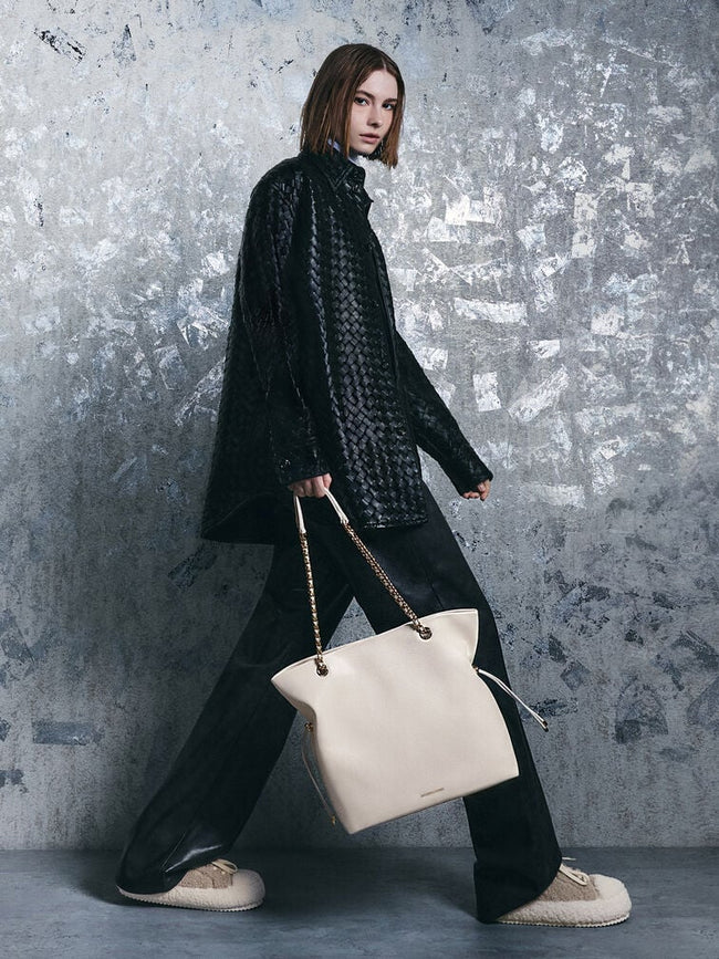 CHARLES & KEITH Women Arya Braided-Chain Tote Bag -Cream