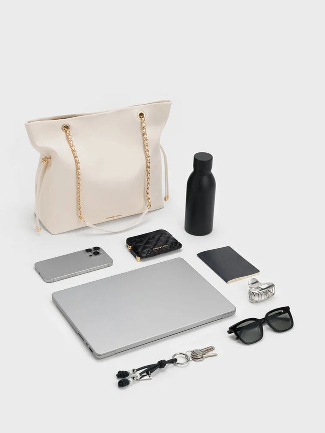 CHARLES & KEITH Women Arya Braided-Chain Tote Bag -Cream