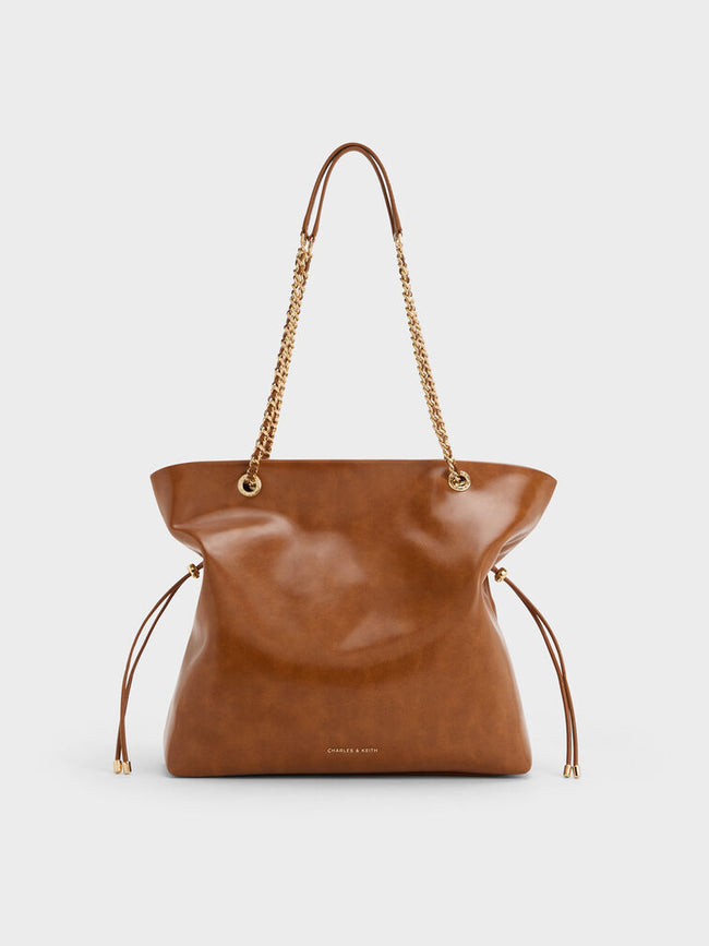 CHARLES & KEITH Women Arya Braided-Chain Tote Bag  -Distressed Tan