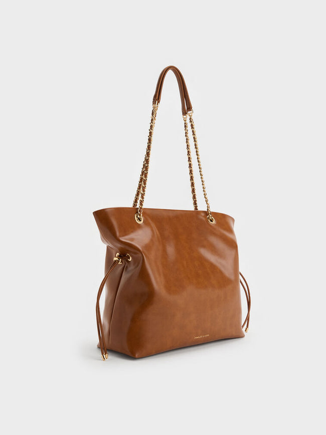 CHARLES & KEITH Women Arya Braided-Chain Tote Bag  -Distressed Tan