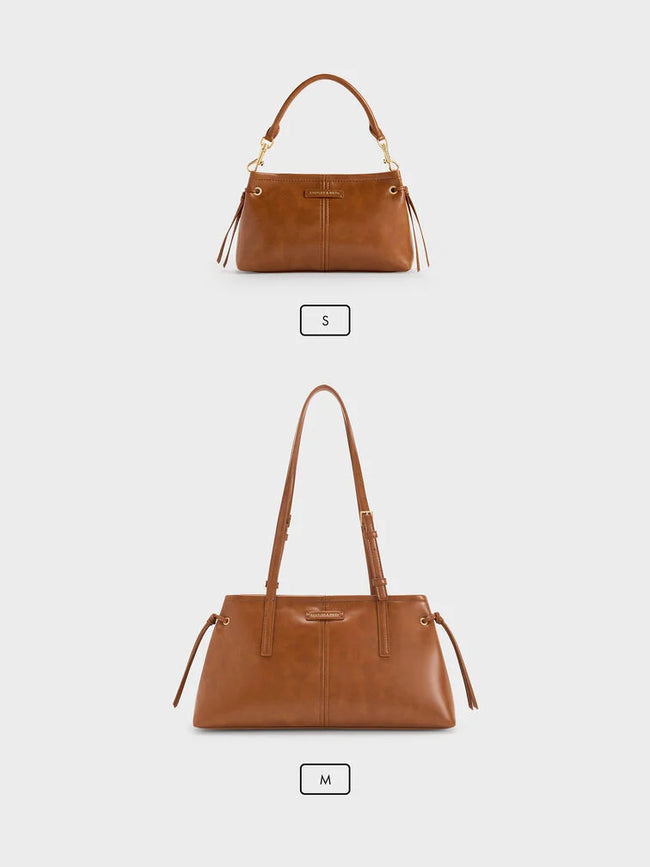 CHARLES & KEITH Women Noane Elongated-Handle Shoulder Bag -Distressed Tan