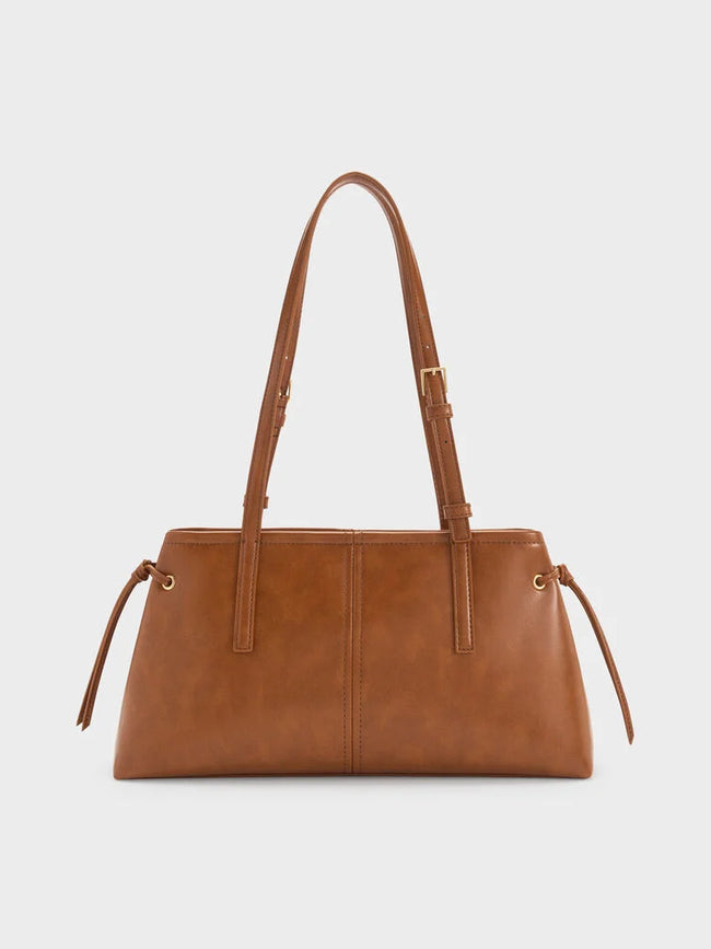 CHARLES & KEITH Women Noane Elongated-Handle Shoulder Bag -Distressed Tan