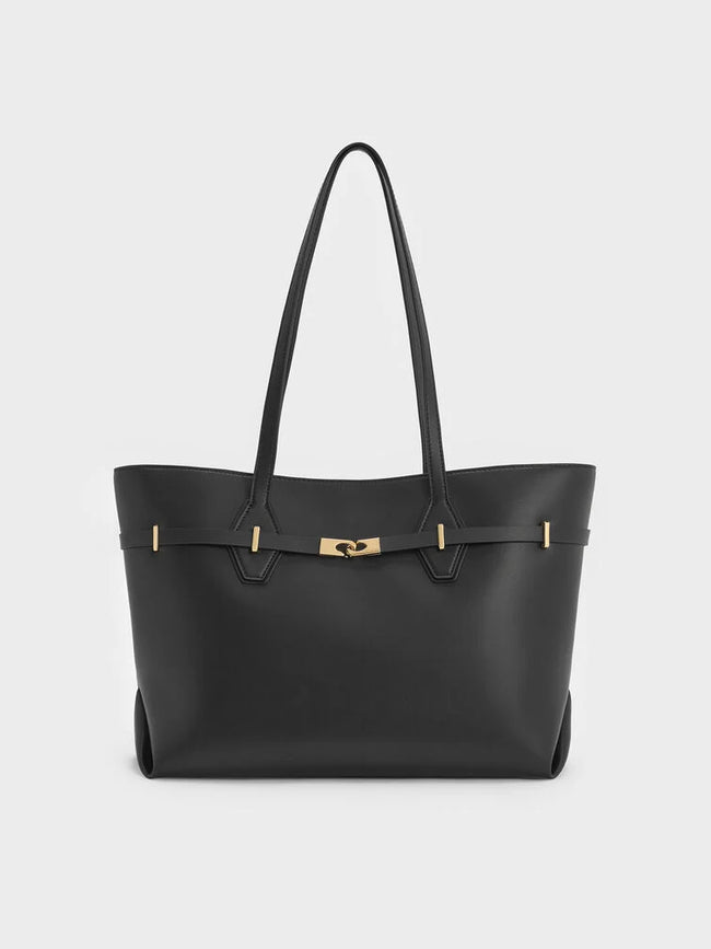 Arlet Double-Handle Belted Tote Bag_Black