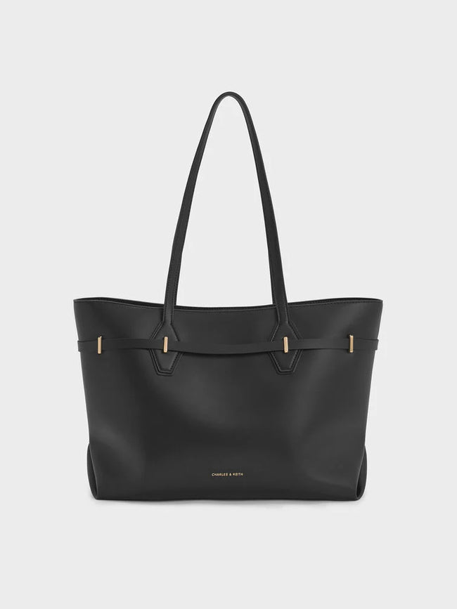 Arlet Double-Handle Belted Tote Bag_Black