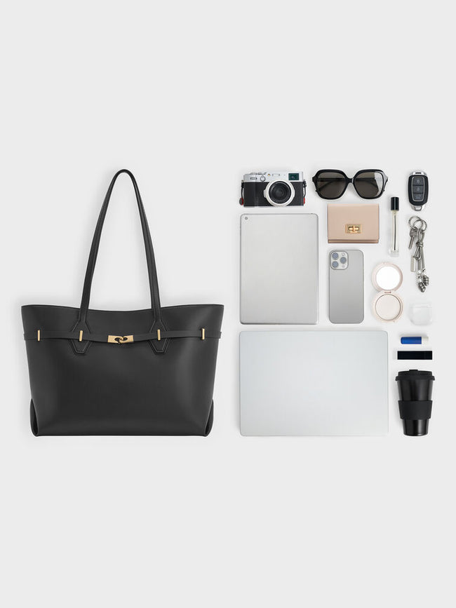 Arlet Double-Handle Belted Tote Bag_Black