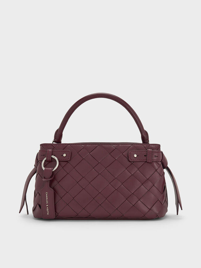 Ivette Woven Top Handle Bag_Wineberry Red