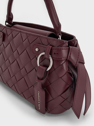Ivette Woven Top Handle Bag_Wineberry Red
