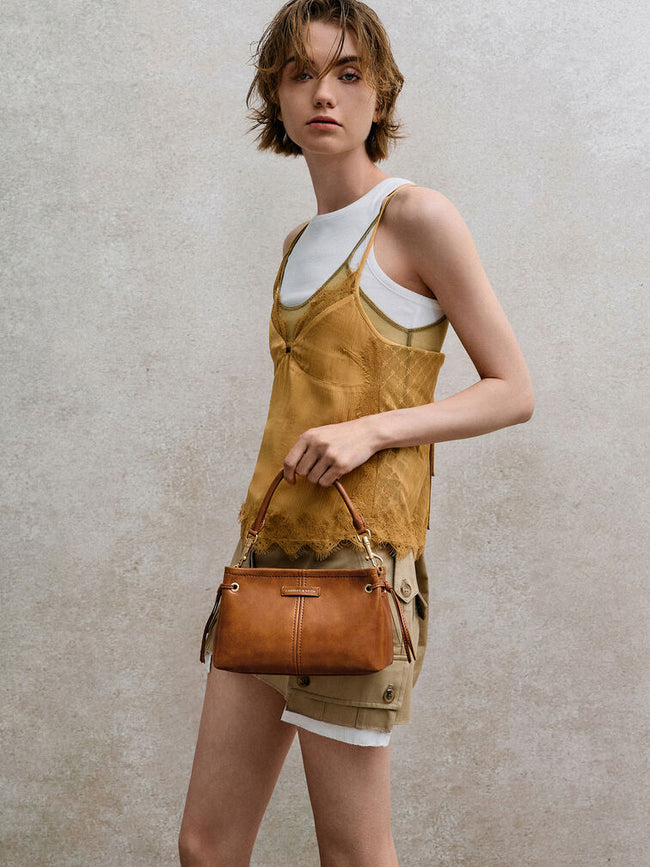 CHARLES & KEITH Women Noane Top Handle Bag -Distressed Tan