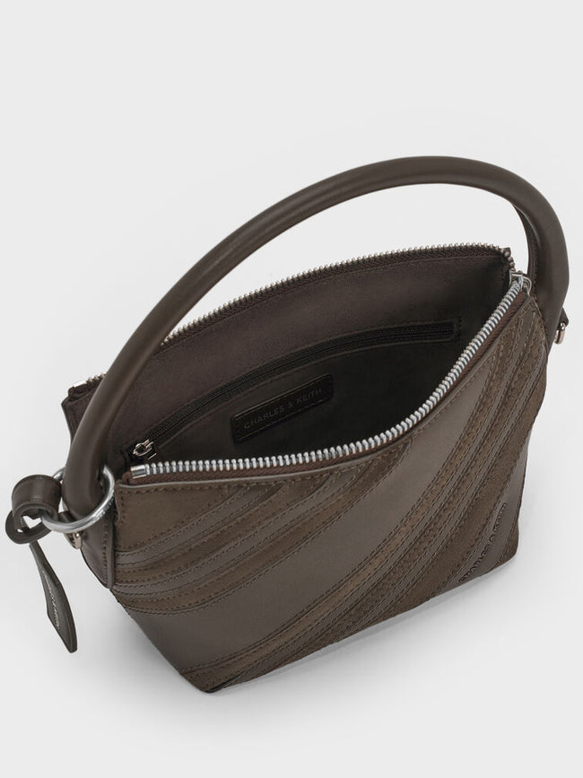 Zeya Recycled Suede Top Handle Bag_Dark Moss