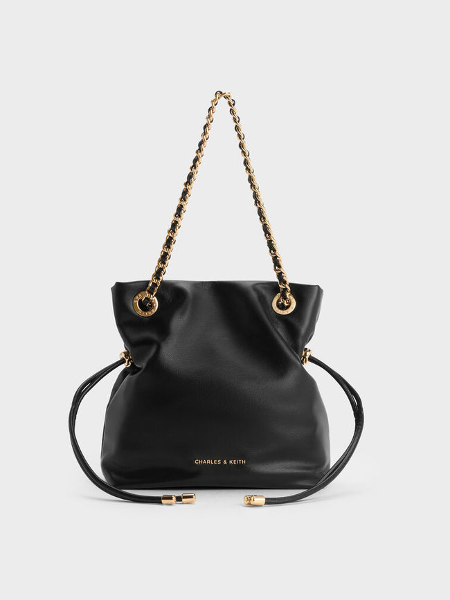 CHARLES & KEITH Women Arya Braided-Chain Crossbody Bag -Black