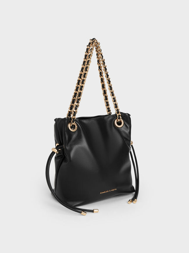 CHARLES & KEITH Women Arya Braided-Chain Crossbody Bag -Black