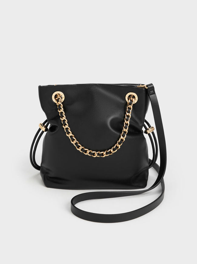 CHARLES & KEITH Women Arya Braided-Chain Crossbody Bag -Black