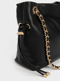 CHARLES & KEITH Women Arya Braided-Chain Crossbody Bag -Black