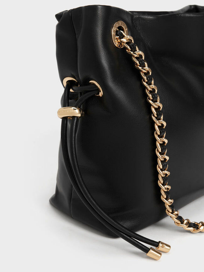 CHARLES & KEITH Women Arya Braided-Chain Crossbody Bag -Black