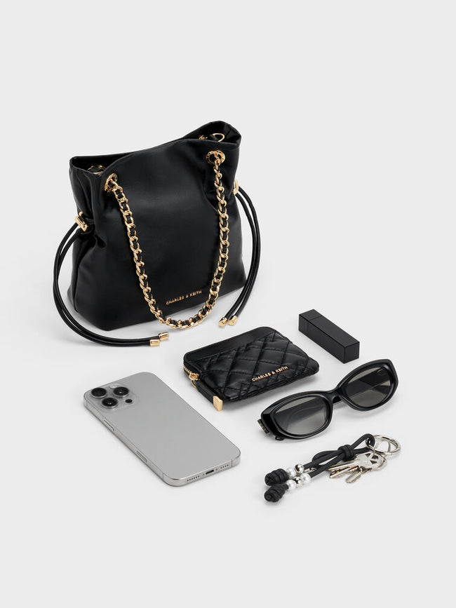 CHARLES & KEITH Women Arya Braided-Chain Crossbody Bag -Black