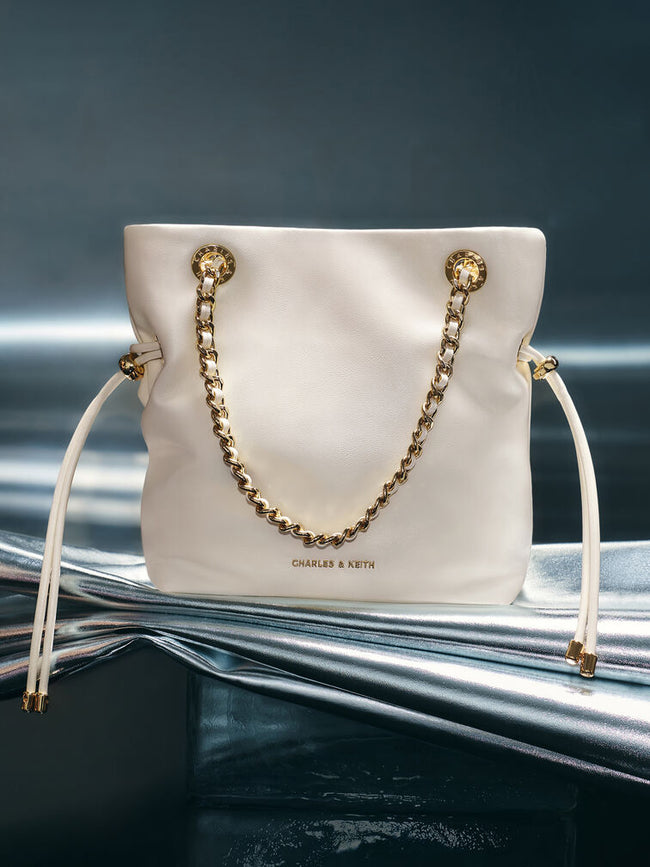 CHARLES & KEITH Women Arya Braided-Chain Crossbody Bag -Cream