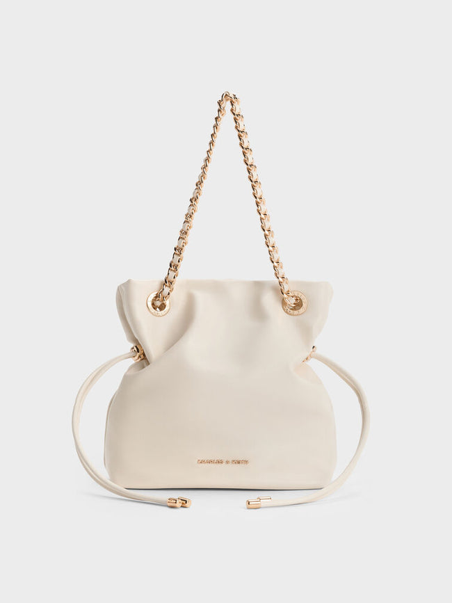 CHARLES & KEITH Women Arya Braided-Chain Crossbody Bag -Cream