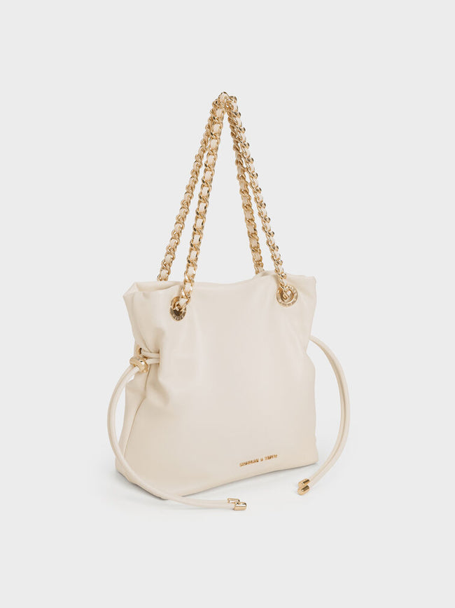 CHARLES & KEITH Women Arya Braided-Chain Crossbody Bag -Cream