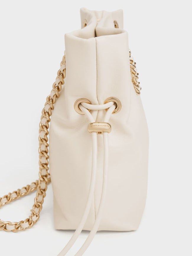 CHARLES & KEITH Women Arya Braided-Chain Crossbody Bag -Cream