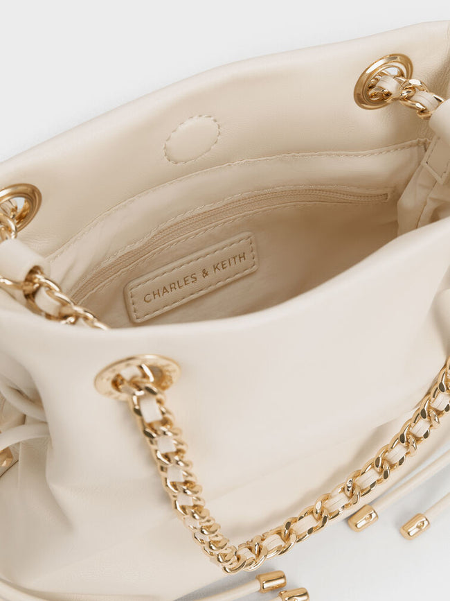CHARLES & KEITH Women Arya Braided-Chain Crossbody Bag -Cream