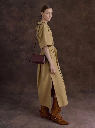 Ivette Woven Shoulder Bag_Wineberry Red