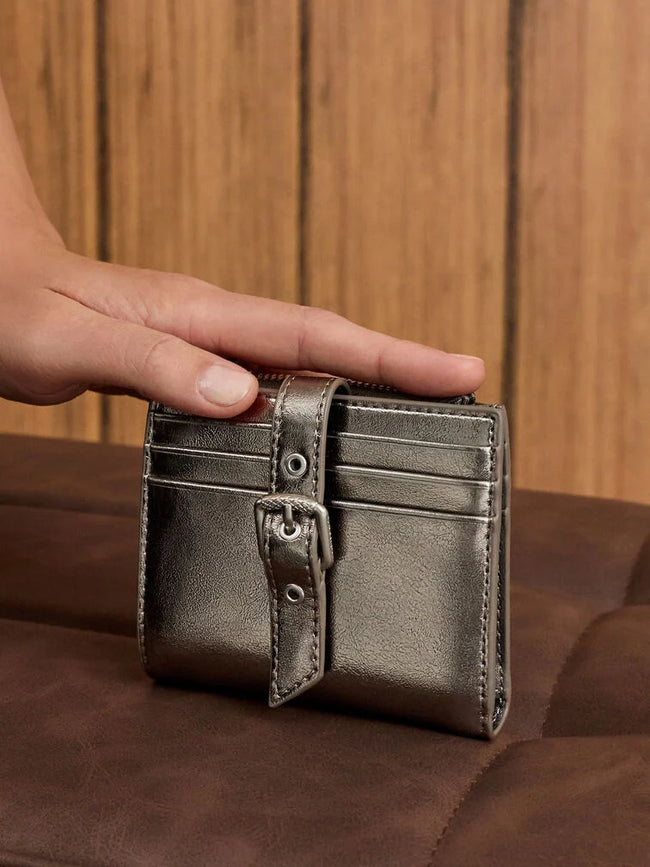 Blaise Grommet Belt Top Zip Small Wallet_Pewter
