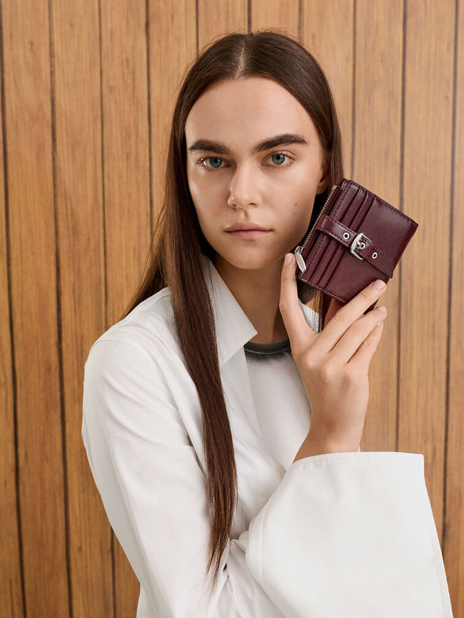 Blaise Grommet Belt Top Zip Small Wallet_Wineberry Red