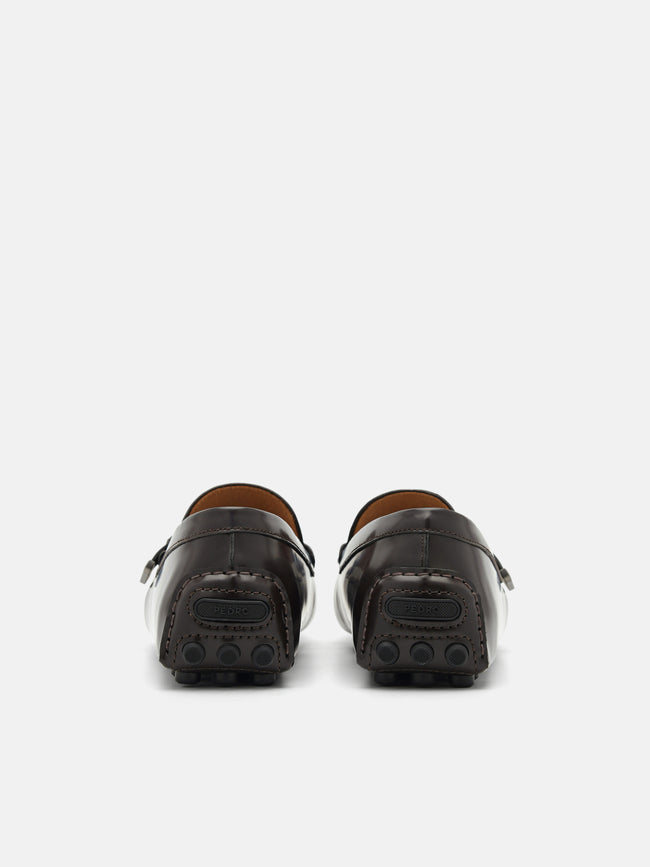 PEDRO Leather Penny Driving Shoes- Brown