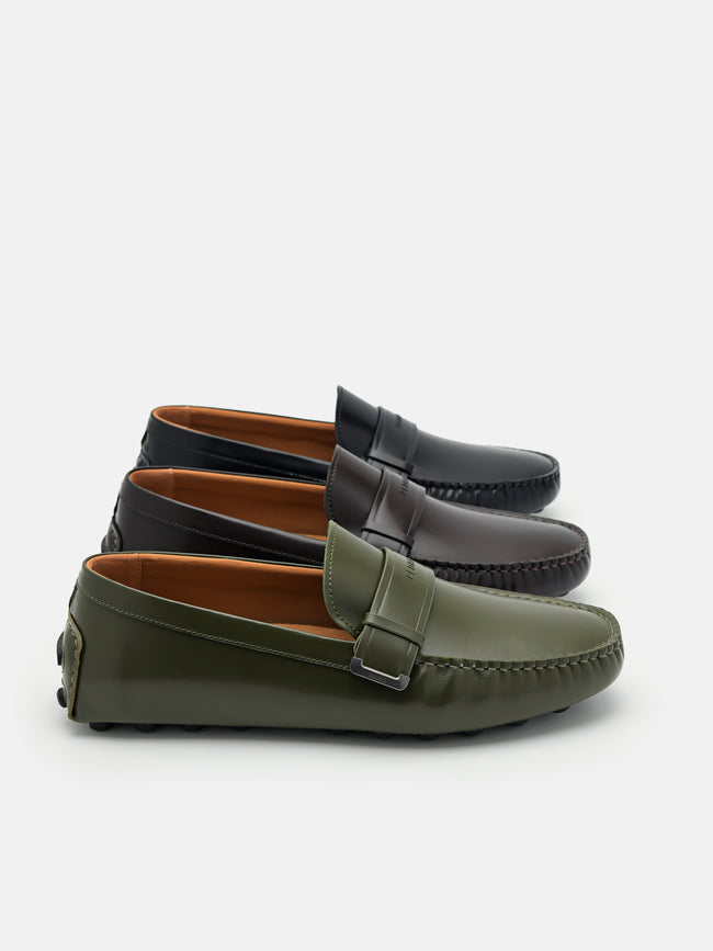 PEDRO Leather Penny Driving Shoes- Brown