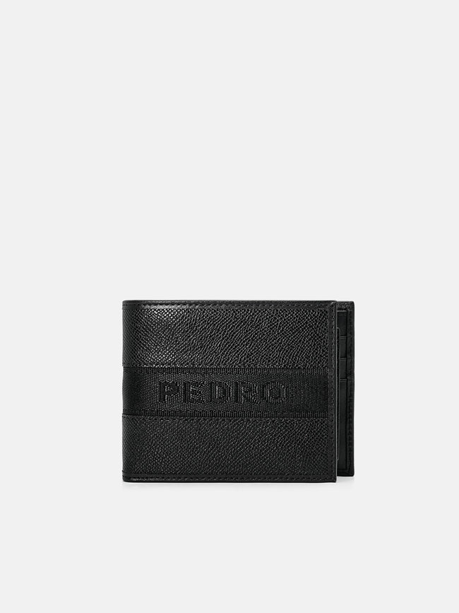 PEDRO Striped Leather Bi-Fold Wallet with Insert- Black