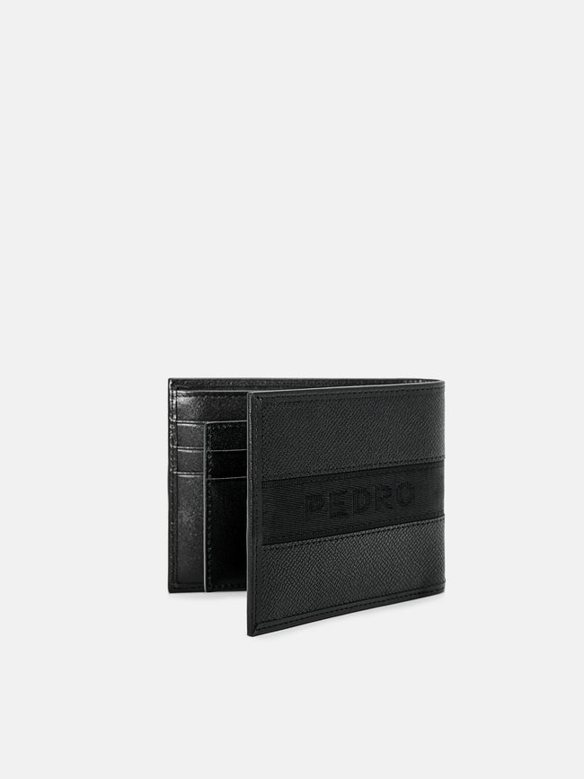 PEDRO Striped Leather Bi-Fold Wallet with Insert- Black