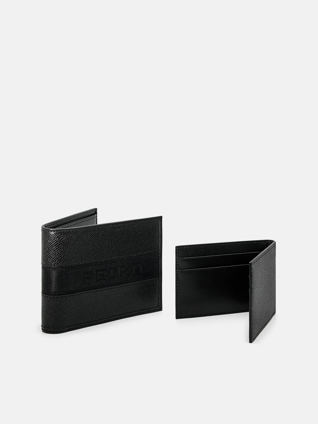 PEDRO Striped Leather Bi-Fold Wallet with Insert- Black