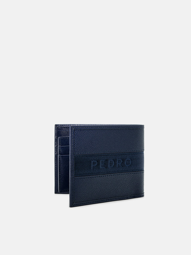 PEDRO Striped Leather Bi-Fold Wallet with Insert- Navy