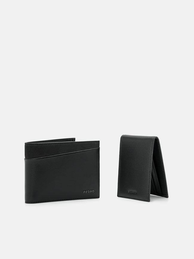 PEDRO Nubuck Leather Bi-Fold Wallet with Insert- Black